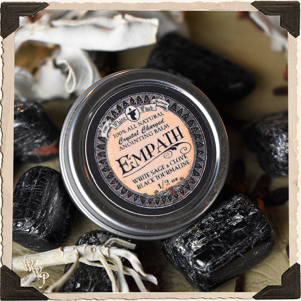 EMPATH 1/2oz. ALL NATURAL SOLID PERFUME. White Sage, Clove Bud & Black Tourmaline For Psychic Energy Protection. White Witch Parlour