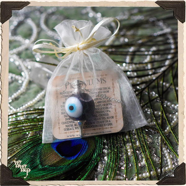 EVIL EYE PROTECTION TALISMAN PENDULUM with Silver Chain.  For Spiritual Protection & Blocking Ill Wishes. White Witch Parlour