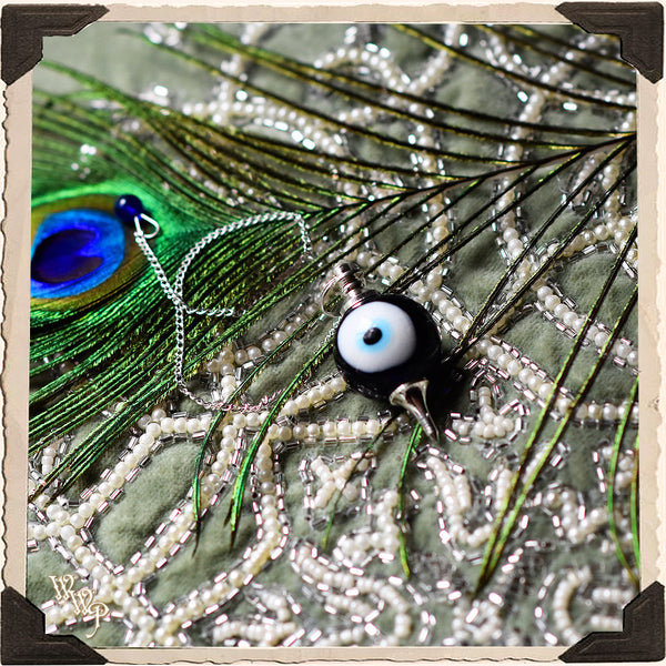 EVIL EYE PROTECTION TALISMAN PENDULUM with Silver Chain.  For Spiritual Protection & Blocking Ill Wishes. White Witch Parlour