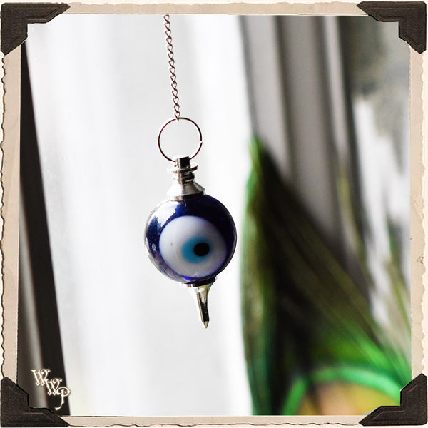 EVIL EYE PROTECTION TALISMAN PENDULUM with Silver Chain.  For Spiritual Protection & Blocking Ill Wishes.