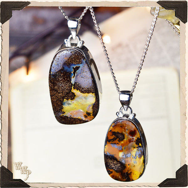 LIMITED EDITION : BROWN BOULDER OPAL NECKLACE. For Removing Bad Luck & Bringing Joy. Sterling Silver.