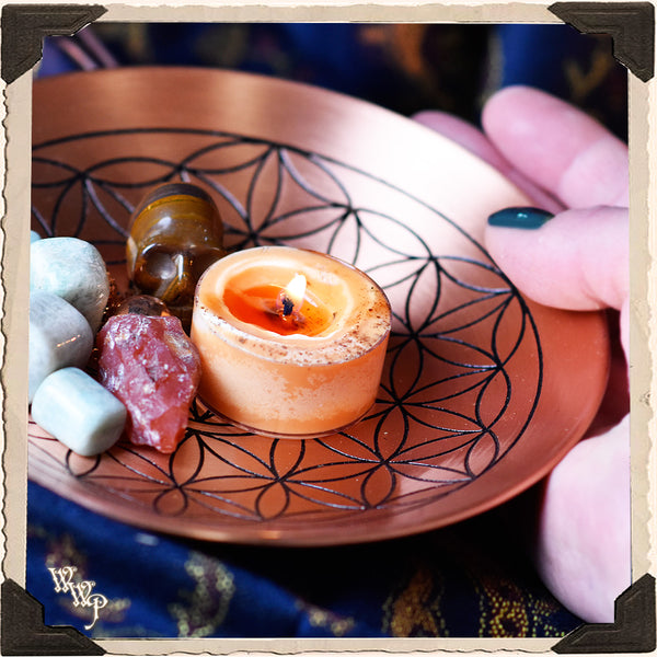 COPPER 'FLOWER OF LIFE' DISH. Ritual Smudge Plate & Offering Bowl.