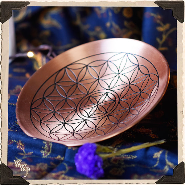 COPPER 'FLOWER OF LIFE' DISH. Ritual Smudge Plate & Offering Bowl. White Witch Parlour