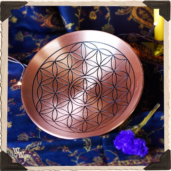 COPPER 'FLOWER OF LIFE' DISH. Ritual Smudge Plate & Offering Bowl. White Witch Parlour