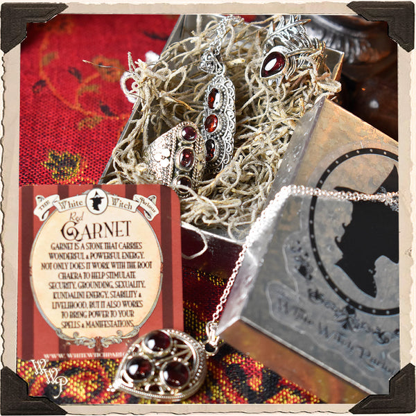 LIMITED EDITION : RED GARNET FEATHER RING. For Protection & Witchcraft. Sterling Silver.( SKU:370B ) White Witch Parlour