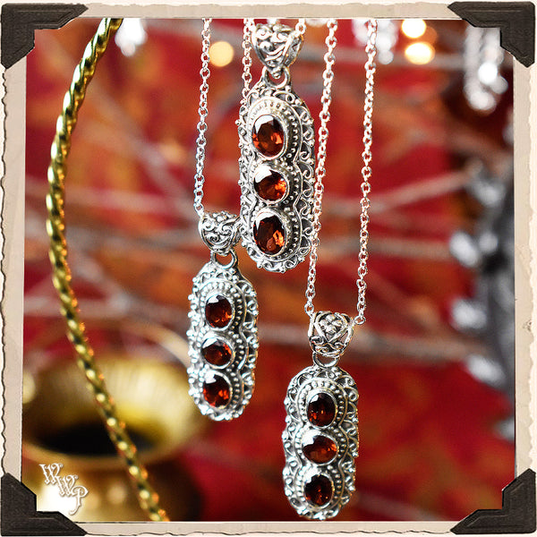 LIMITED EDITION : TRIPLE RED GARNET NECKLACE PENDANT. For Protection & Witchcraft. Sterling Silver.( SKU:448AB )