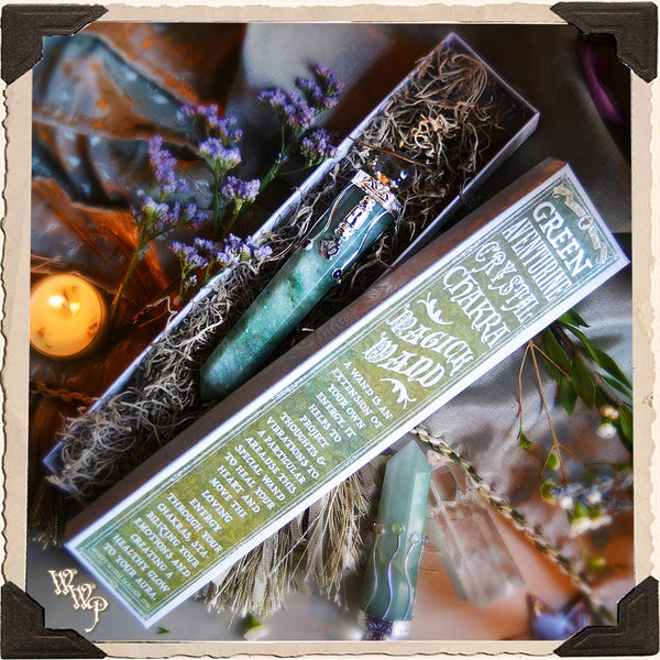 GREEN AVENTURINE CRYSTAL CHAKRA WAND. For Harmony & Generating Power from the Heart. White Witch Parlour
