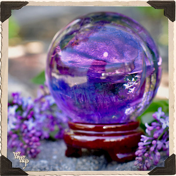 INDIGO / PURPLE CRYSTAL GAZING BALL. For Fortune Telling, Divination & Seance 80mm White Witch Parlour