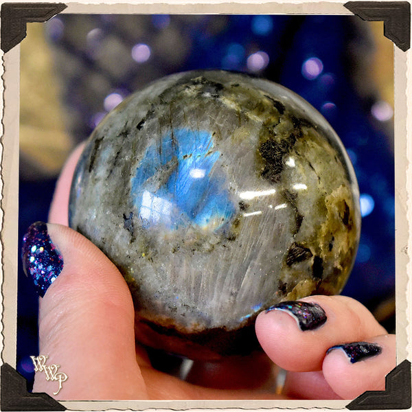 LABRADORITE CRYSTAL SPHERE. For Moon Healing, Spiritual Strength & Psychic Enhancement. White Witch Parlour