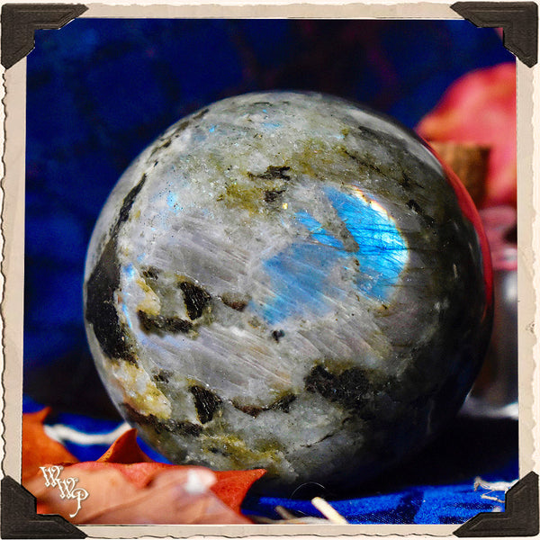 LABRADORITE CRYSTAL SPHERE. For Moon Healing, Spiritual Strength & Psychic Enhancement. White Witch Parlour