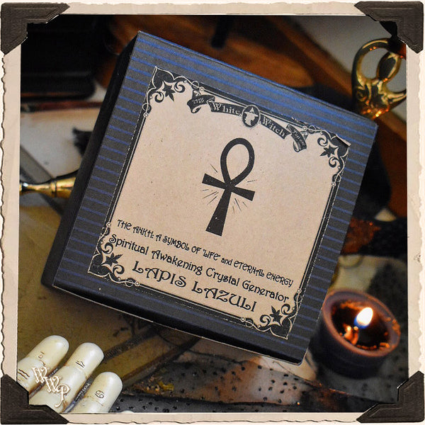 LAPIS LAZULI & QUARTZ ENERGY GENERATOR. Engraved Ankh For Cosmic Awareness & Spiritual Awakening White Witch Parlour