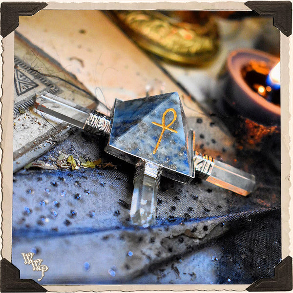 LAPIS LAZULI & QUARTZ ENERGY GENERATOR. Engraved Ankh For Cosmic Awareness & Spiritual Awakening White Witch Parlour