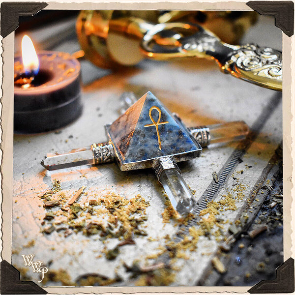 LAPIS LAZULI & QUARTZ ENERGY GENERATOR. Engraved Ankh For Cosmic Awareness & Spiritual Awakening White Witch Parlour