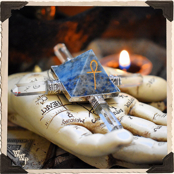 LAPIS LAZULI & QUARTZ ENERGY GENERATOR. Engraved Ankh For Cosmic Awareness & Spiritual Awakening White Witch Parlour