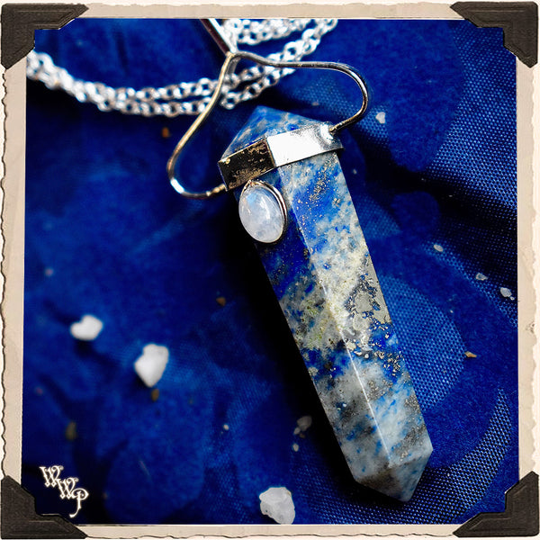 LAPIS LAZULI MOONSTONE PENDANT NECKLACE. For Cosmic Awareness & Spiritual Awakening