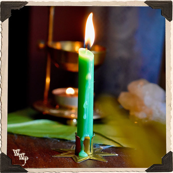 LIGHT GREEN SPELL CANDLES. 13 Pack - Unscented. Mini Taper Candle Magick for Abundance & Heart. White Witch Parlour