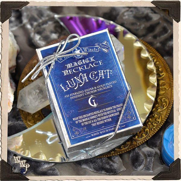 LUNA MOON CAT NECKLACE. Sterling Silver Talisman for Goddess Magick & Witchcraft Phases. White Witch Parlour