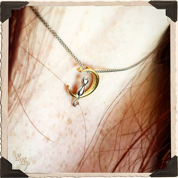 LUNA MOON CAT NECKLACE. Sterling Silver Talisman for Goddess Magick & Witchcraft Phases. White Witch Parlour