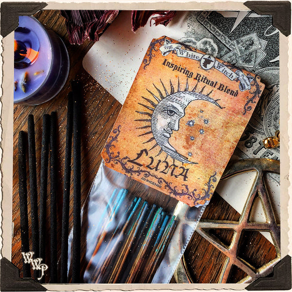 LUNA RITUAL INCENSE. 20 Sticks. Blessed by Amethyst & Bloodstone. For Inspiration & Healing. White Witch Parlour