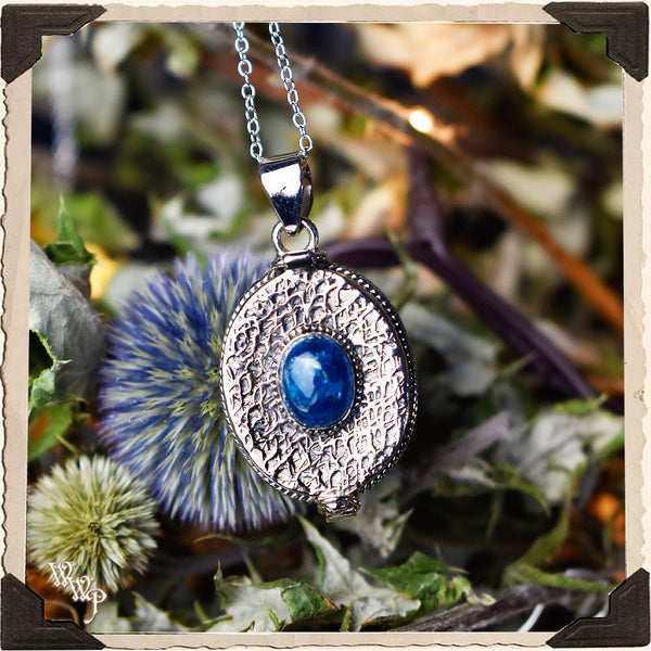 LIMITED EDITION : BLUE APATITE OVAL LOCKET NECKLACE. For Speaking Your Truth & Manifestation. Sterling Silver (SKU: MB33BA)