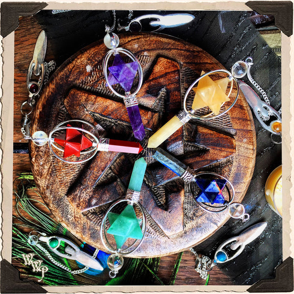 MERKABA CRYSTAL GODDESS PENDULUM with Silver Chain. For Divination & Scrying White Witch Parlour