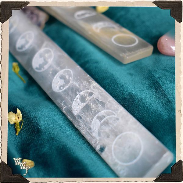 SELENITE MOON PHASE WAND. For Spiritual Healing & Lunar Alignment. White Witch Parlour