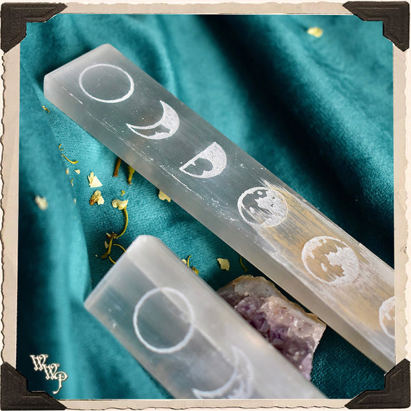 SELENITE MOON PHASE WAND. For Spiritual Healing & Lunar Alignment. White Witch Parlour