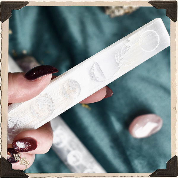 SELENITE MOON PHASE WAND. For Spiritual Healing & Lunar Alignment. White Witch Parlour
