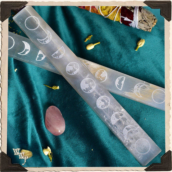 SELENITE MOON PHASE WAND. For Spiritual Healing & Lunar Alignment. White Witch Parlour