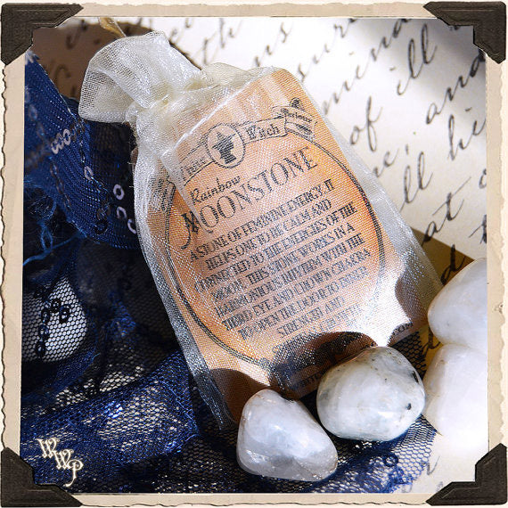 RAINBOW MOONSTONE TUMBLED CRYSTAL. For Full Moon, Feminine Energy & Calming Emotions. White Witch Parlour