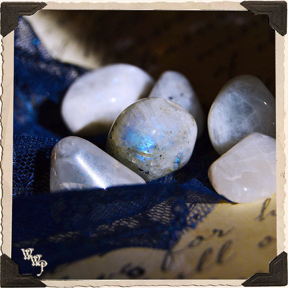 RAINBOW MOONSTONE TUMBLED CRYSTAL. For Full Moon, Feminine Energy & Calming Emotions.