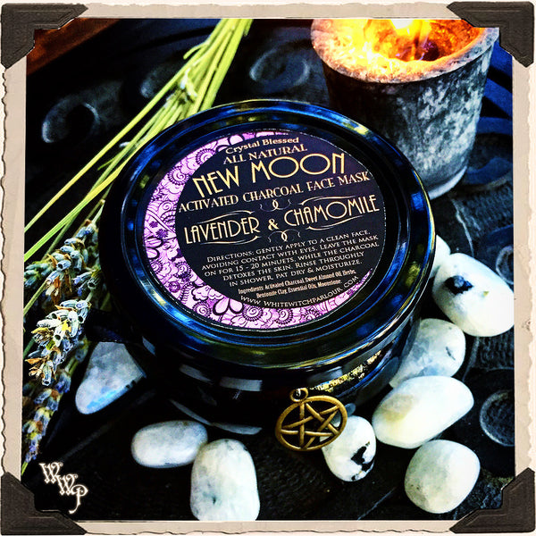 DISCONTINUED: NEW MOON CHARCOAL FACE MASK. Lavender & Chamomile. All Natural 3oz. Blessed With Moonstone. White Witch Parlour