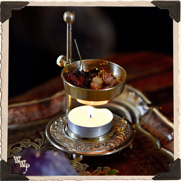 BRASS 'CHARCOAL FREE' RESIN BURNER For Natural Incense & Censer for herbs & resins. White Witch Parlour