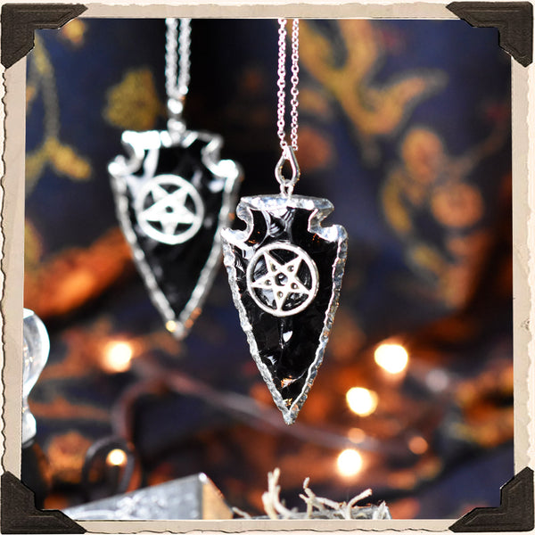 On Sale! BLACK OBSIDIAN ARROWHEAD TALISMAN NECKLACE. For New Moon, Protection & Black Magic White Witch Parlour