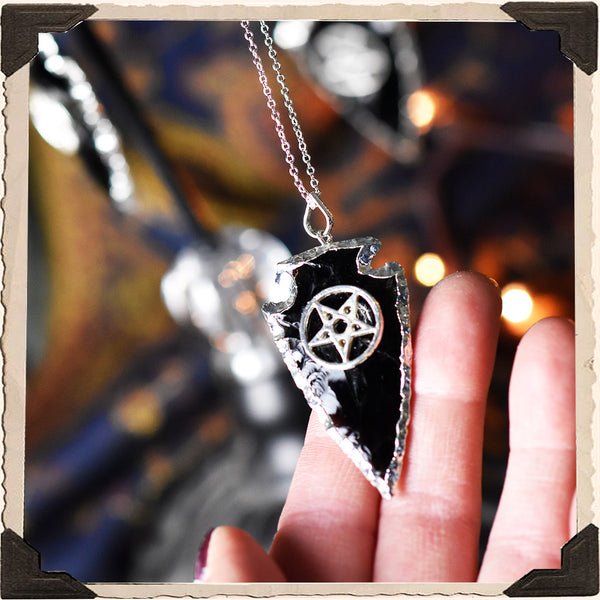 On Sale! BLACK OBSIDIAN ARROWHEAD TALISMAN NECKLACE. For New Moon, Protection & Black Magic White Witch Parlour