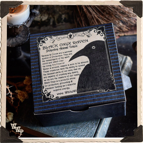 BLACK ONYX RAVEN. Spirit Animal Totem, Gemstone of Protection & Wisdom. White Witch Parlour