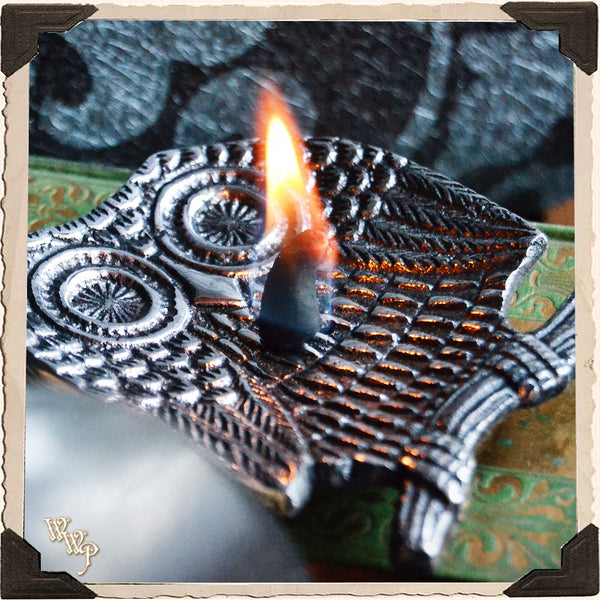OWL INCENSE BURNER DISH. Aluminum Tray. Incense Stick & Cone Holder. White Witch Parlour
