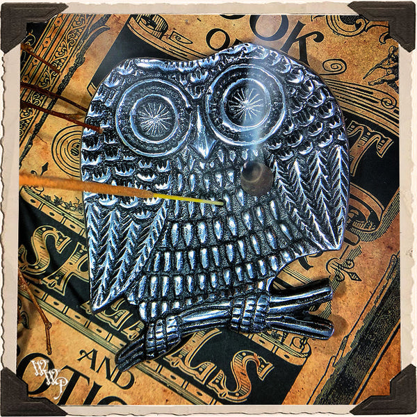 OWL INCENSE BURNER DISH. Aluminum Tray. Incense Stick & Cone Holder. White Witch Parlour