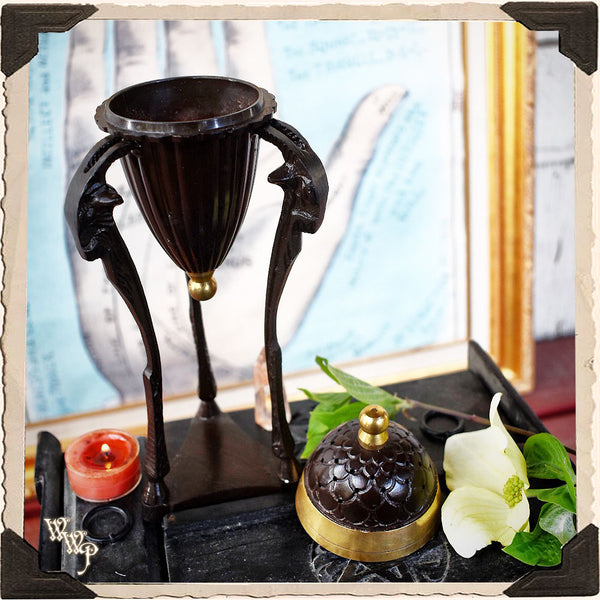 PAN / BAPHOMET ANTIQUE-STYLE CENSER. Metal Altar Decor For Incense & Candles White Witch Parlour