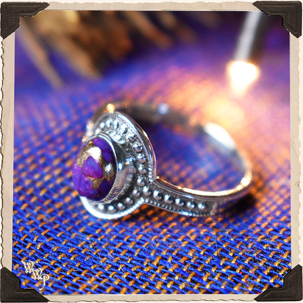 LIMITED EDITION : COPPER & PURPLE TURQUOISE OVAL RING. For Empaths & Psychic Development. Sterling Silver.( SKU:PCT88 )