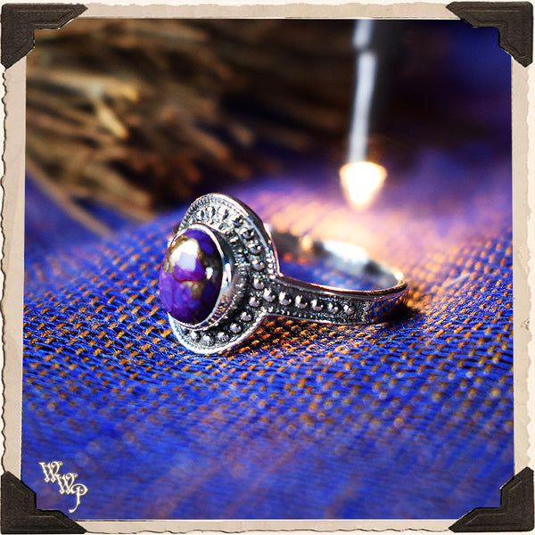 LIMITED EDITION : COPPER & PURPLE TURQUOISE OVAL RING. For Empaths & Psychic Development. Sterling Silver.( SKU:PCT88 ) White Witch Parlour