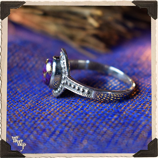 LIMITED EDITION : COPPER & PURPLE TURQUOISE OVAL RING. For Empaths & Psychic Development. Sterling Silver.( SKU:PCT88 ) White Witch Parlour