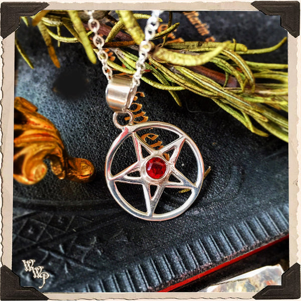 GARNET PENTACLE NECKLACE. Sterling Silver Talisman for Protection & Witchcraft.