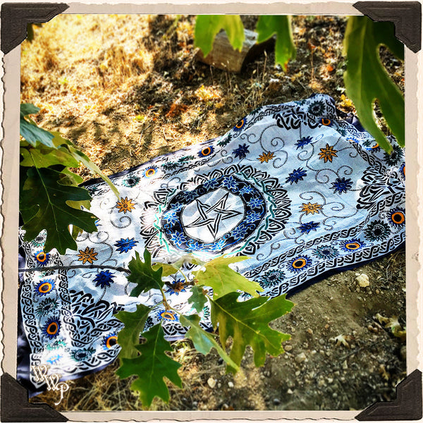 PENTACLE TAPESTRY. Large Floral Botanical White Witch Throw Blanket, Bedspread & Decor. White Witch Parlour
