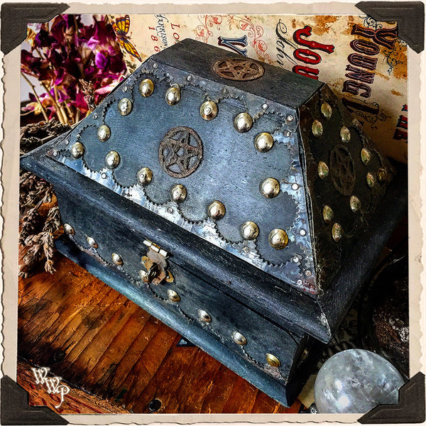 PENTACLE WITCH BOX. Aged Witch's Wooden Chest for Crystals, Potions & More.