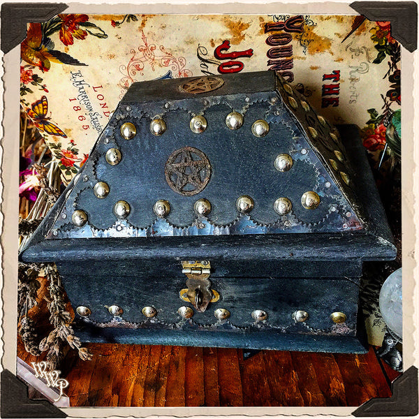 PENTACLE WITCH BOX. Aged Witch's Wooden Chest for Crystals, Potions & More. White Witch Parlour