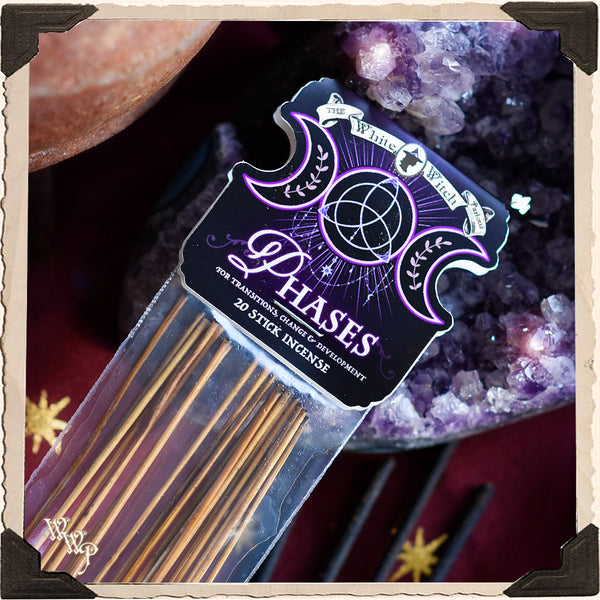 PHASES RITUAL INCENSE. 20 Sticks. For Transitions, Change & Development. White Witch Parlour