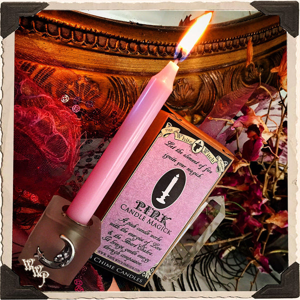 PINK SPELL CANDLES. 13 Pack - Unscented. Mini Taper Candle Magick for Love, Heart & Compassion. White Witch Parlour
