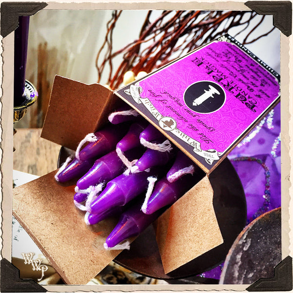 PURPLE SPELL CANDLES. 13 Pack - Unscented. Mini Taper Candle Magick for Spirit Element & Third Eye. White Witch Parlour