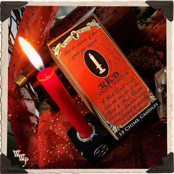 RED SPELL CANDLES. 13 Pack - Unscented. Mini Taper Candle Magick for Fire, Earth Element & Root Chakra. White Witch Parlour